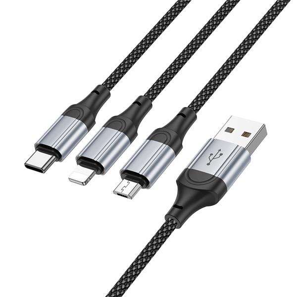 HOCO "X102 Fresh" 3-in-1 charging data cable (iP+Micro+Type-C), 1m (3.3ft), Black