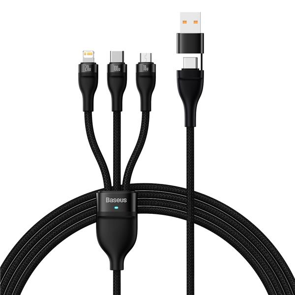 Baseus “Flash Series ?” Two-for-three Charging Cable U+C to M+L+C 100W, 1.2m (4ft), Black(Open Box)