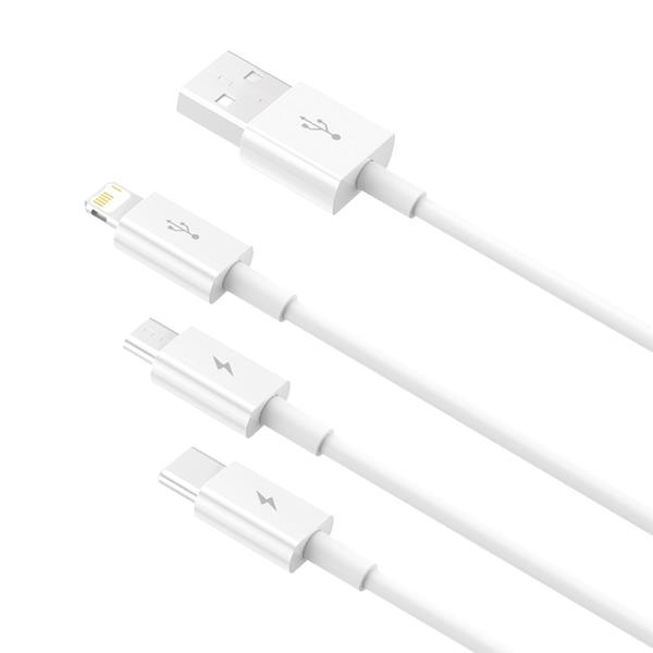 Baseus "Superior Series" Fast Charging Data Cable USB to M+L+C 3.5A ,1.5m (5ft), White