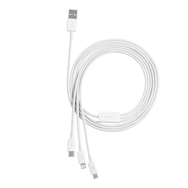 Baseus "Superior Series" Fast Charging Data Cable USB to M+L+C 3.5A ,1.5m (5ft), White(Open Box)