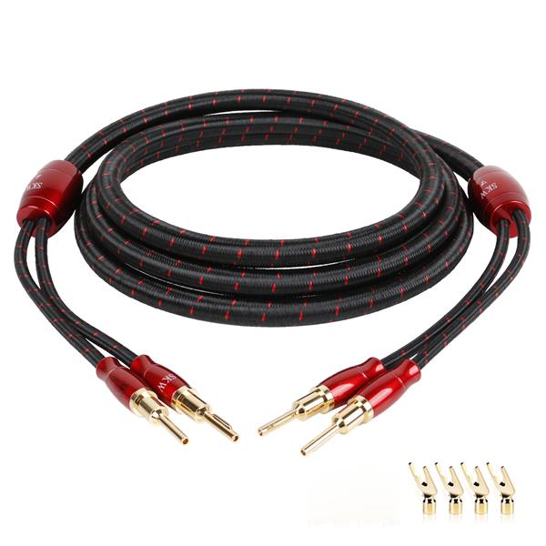 SKW Entry Level HC Series Single Speaker Cable with Convertible Banana and Spade Plugs 6.6ft/2M (One Cable)