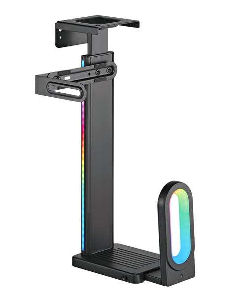 Brateck RGB Under Desk PC Mount with RGB Lighting, High Capacity, Adjustable Size, 360° Swivel