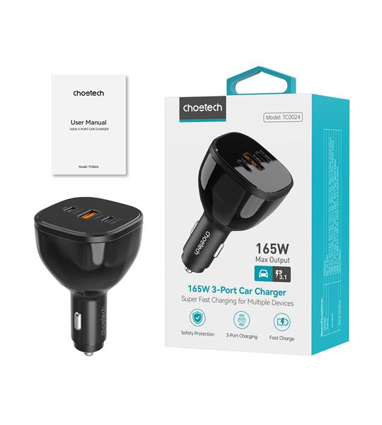 Choetech 160W 3-Port PD 3.1 Fast Car Charger