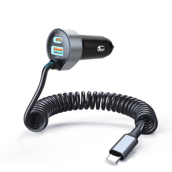 Choetech 65W 3-Port Fast Car Charger with 3.3ft/1m Type-C Cable