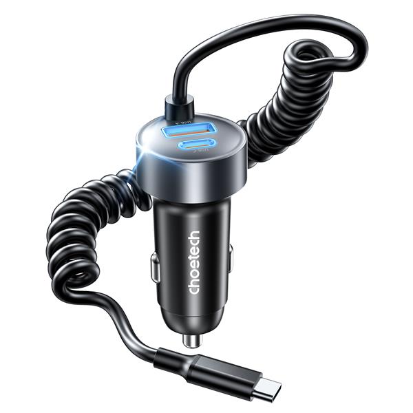 Choetech 65W 3-Port Fast Car Charger with 3.3ft/1m Type-C Cable