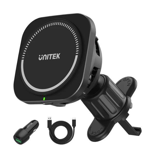 UNITEK 15W Magnetic Wireless Cooling Car Charger Mount + 38W Charger