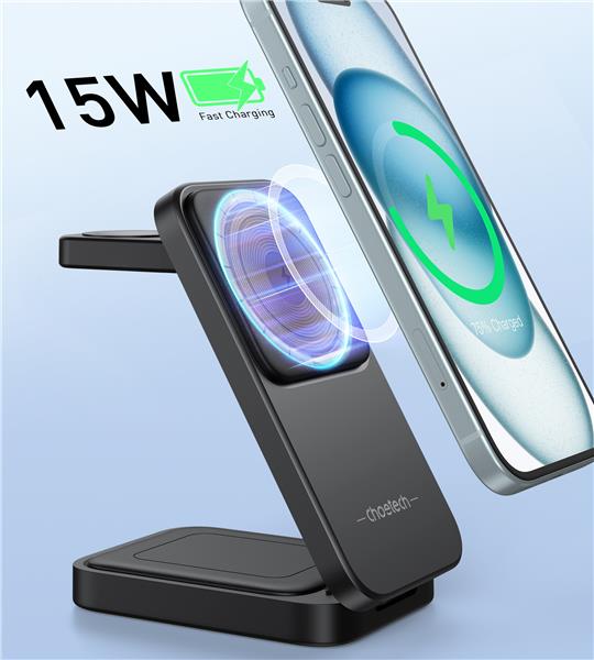 Choetech 15W 3-in-1 Foldable Wireless Charger, Removable Watch Charger