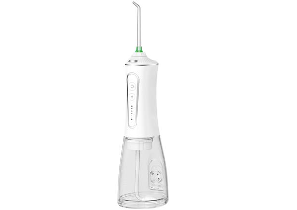 H2ofloss Oral Irrigator Set with 1*Water Flosser + 1*Travel Bag + 5*Nozzle Tips + 1*brush head + 1*transparent box, 300ml Tank, 40-110 PSI Water Pressure, IPX7 Waterproof, 5 Work Modes, LED Indicator Color, Package Including 1 USB Cable + 1 User Manual, White.