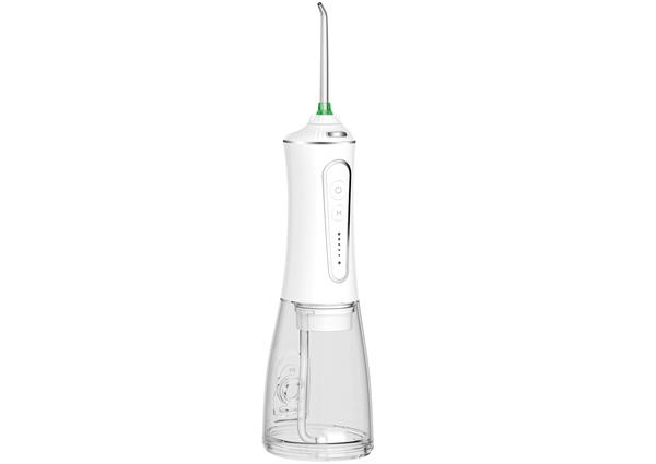 H2ofloss Oral Irrigator Set with 1*Water Flosser + 1*Travel Bag + 5*Nozzle Tips + 1*brush head + 1*transparent box, 300ml Tank, 40-110 PSI Water Pressure, IPX7 Waterproof, 5 Work Modes, LED Indicator Color, Package Including 1 USB Cable + 1 User Manual, White.