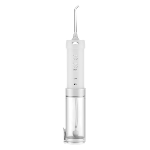 H2ofloss Mini Portable Oral Irrigator Set with 1*Water Flosser + 1*Waterproof Bag + 5*Nozzle Tips, 200ml Tank, 40-110 PSI Water Pressure, IPX7 Waterproof, 5 Work Modes, LED Indicator Color, Package Including 1 USB Cable + 1 User Manual, White.