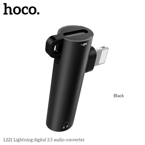 HOCO Lightning to Charge & 3.5mm AUX Audio 2-in-1 Adapter, Black