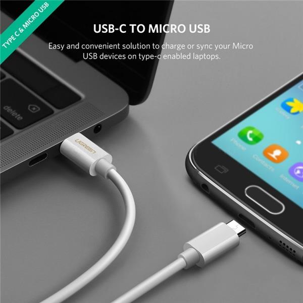 UGREEN US243 USB Type C to Micro USB Cable, 1.5M, White