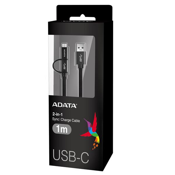 ADATA USB-C/Micro USB 3.1 Cable 2-in-1 3.28 ft - Black
