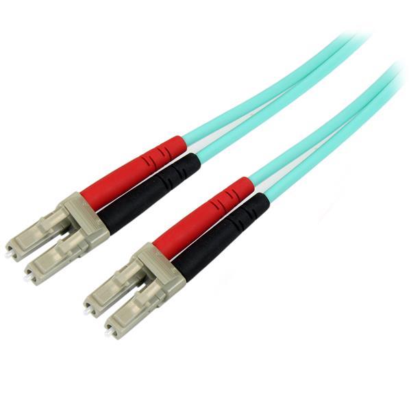 StarTech.com Aqua OM4 Duplex Multimode Fiber - 1m / 3 ft - 100 Gb - 50/125 - OM4 Fiber - LC to LC Fiber Patch Cable - Connect 40GBase-SR4, 100GBase-SR10, SFP+ and QSFP+ transceivers in 40 and 100 Gigabit networks - Aqua OM4 Duplex Multimode Fiber - OM4 Fiber - 1m LC to LC Fiber Patch Cable - MM Fiber Optic Cable - Multimode Duplex Fiber Optic Cable - LC Fiber Cable