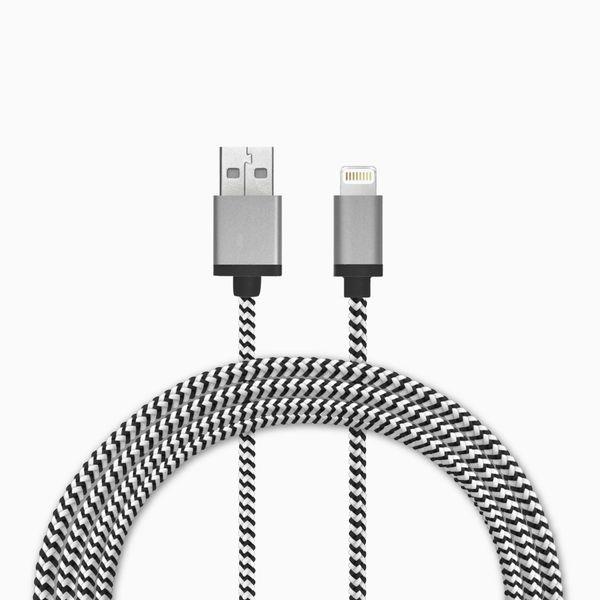 LBT Apple Approved 7ft Lightning Cable w/Metal Connector, Black&White