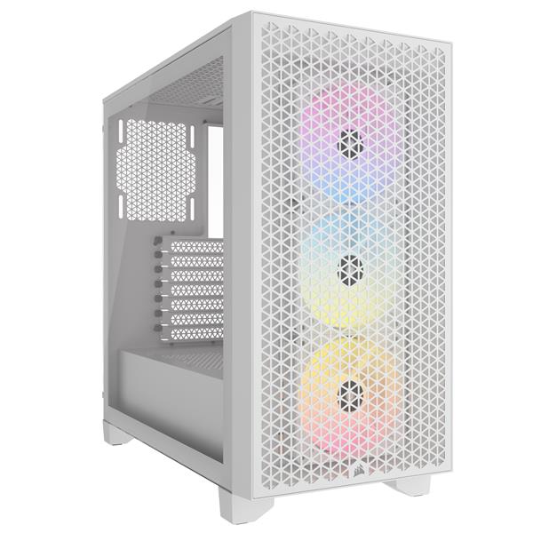 CORSAIR 3000D RGB Tempered Glass Mid-Tower, White, 3x AR120 RGB Fans