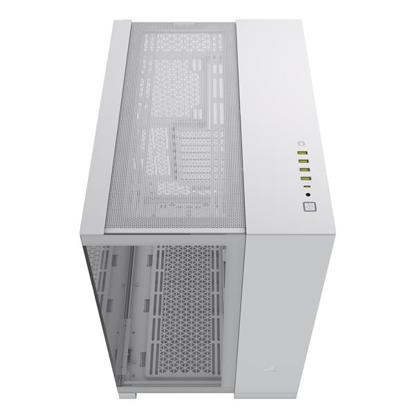 CORSAIR 6500X Mid-Tower Dual Chamber PC Case, Blanc - Unobstructed view with wraparound front and side glass panels - Fits up to 10x 120mm fans - 4x Radiator Mounting Positions(Open Box)