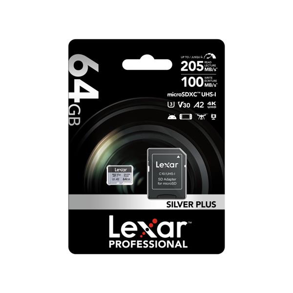 LEXAR SILVER PLUS 64GB microSDXC A2  U3
UHS-I V30(Open Box)