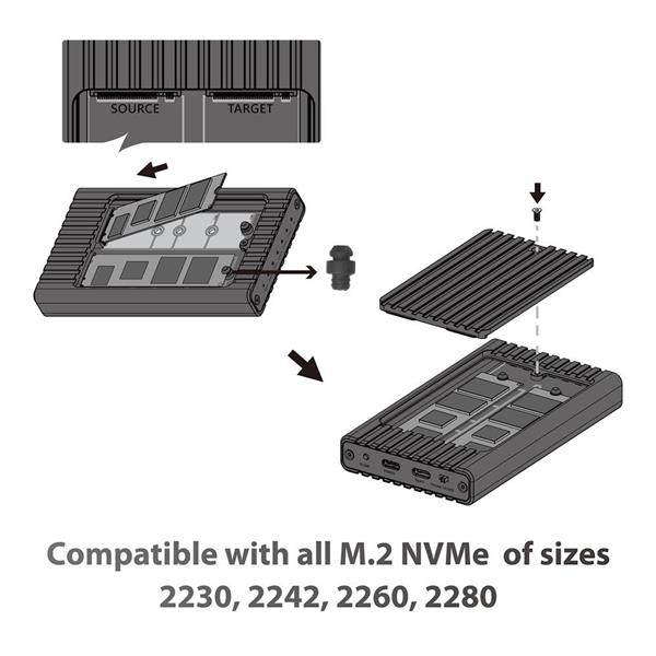 Vantec NexStar SX, Dual Bay M.2 NVMe To USB 3.2 Gen2x1, Clone Function