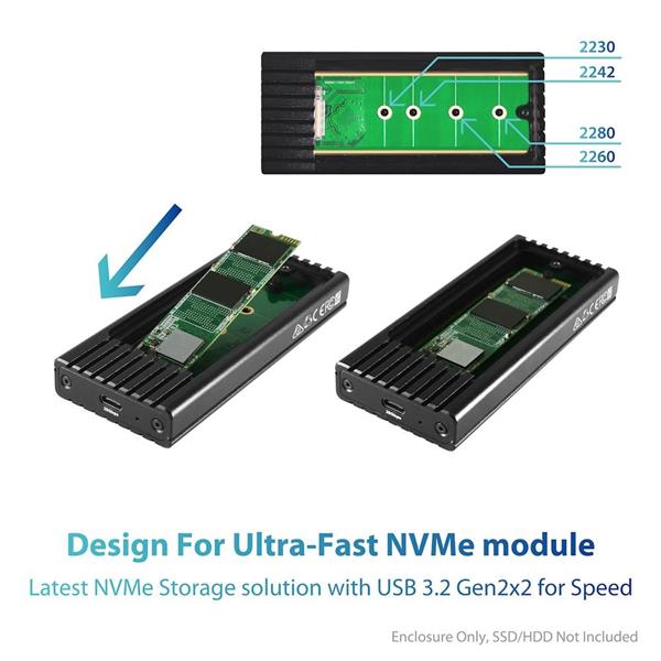 Vantec NexStar SX, M.2 NVMe SSD to USB 3.2 Gen2x2 (NST-230C3-BK)(Open Box)