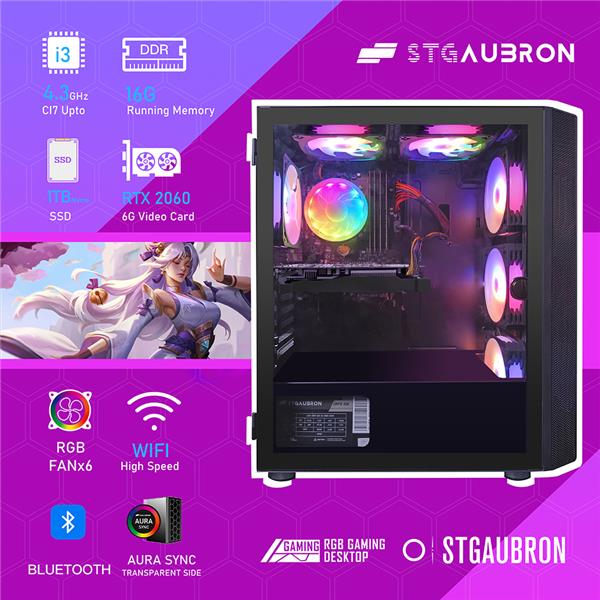 STGAubron Gaming i3-10100F, RTX 2060, 16GB, 1TB SSD, WiFi+BT, Win11H(Open Box)