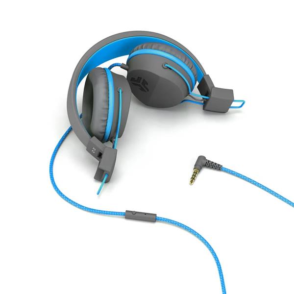 JLAB AUDIO JBuddies Studio On-Ear Kids Wired Headphones, Blue/Grey