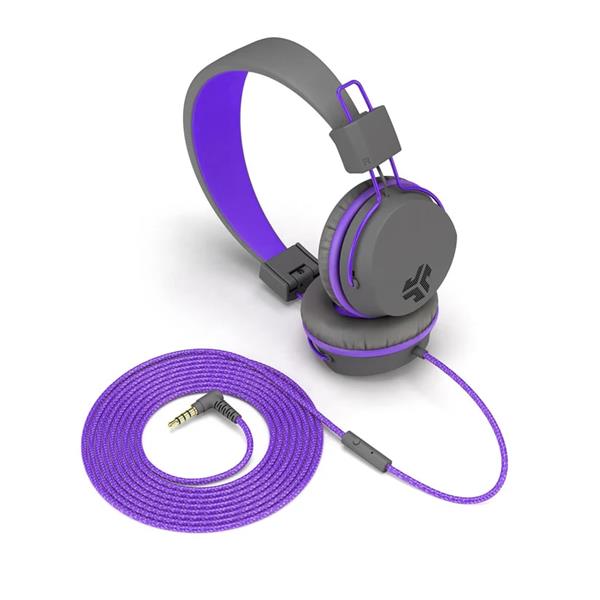 JLAB AUDIO JBuddies Studio On-Ear Kids Wired Headphones, Purple/Grey