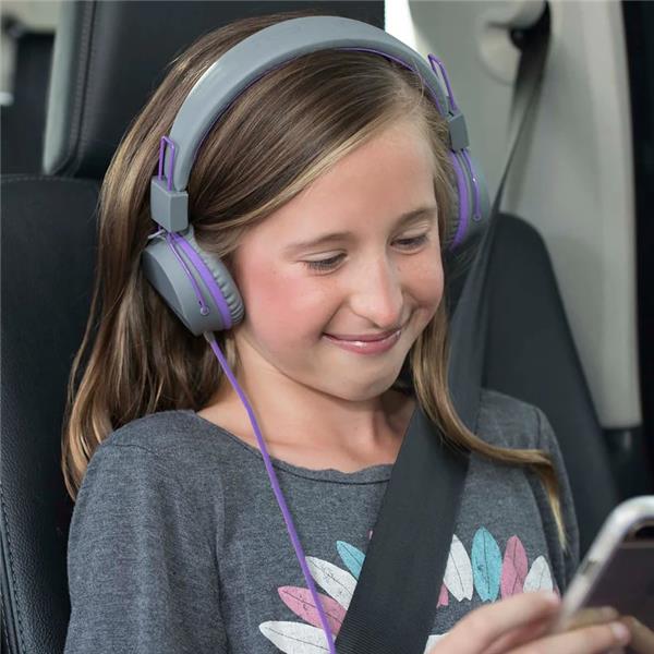 JLAB AUDIO JBuddies Studio On-Ear Kids Wired Headphones, Purple/Grey