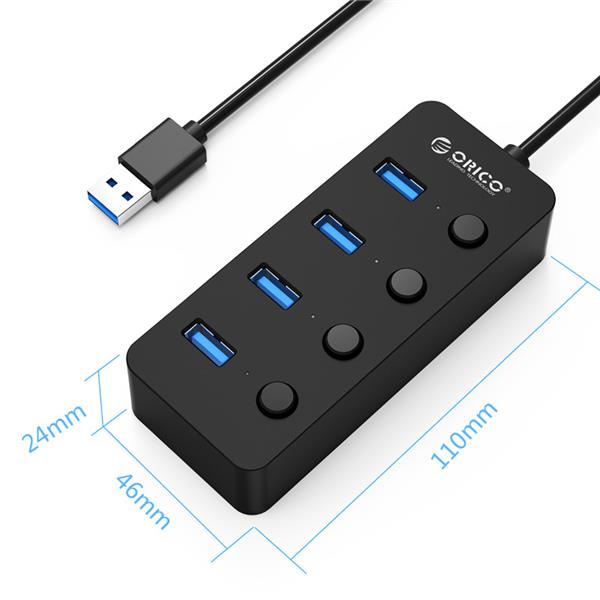 ORICO 4-Port USB3.0 Hub with Individual LEDs Power Switch, 30cm Cable(Open Box)