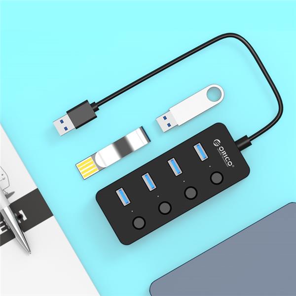 ORICO 4-Port USB3.0 Hub with Individual LEDs Power Switch, 30cm Cable