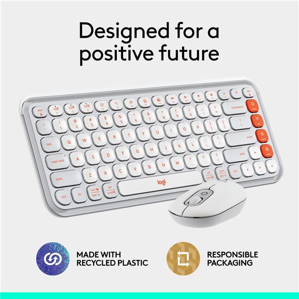 LOGITECH POP ICON Wireless Keyboard & Mouse Combo (Off-White & Orange)