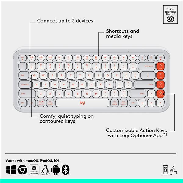 LOGITECH POP ICON Wireless Keyboard & Mouse Combo (Off-White & Orange)