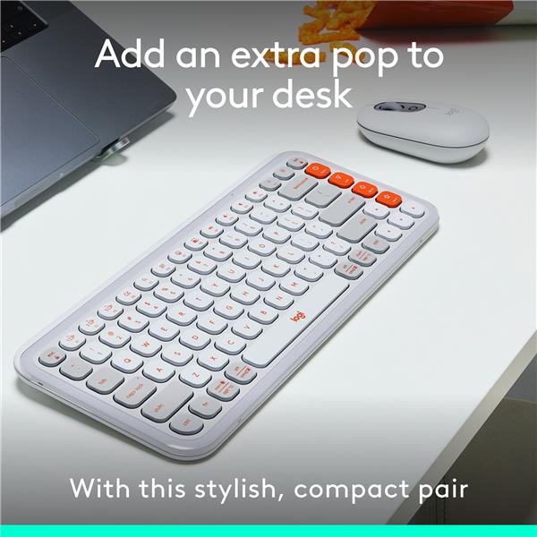 LOGITECH POP ICON Wireless Keyboard & Mouse Combo (Off-White & Orange)