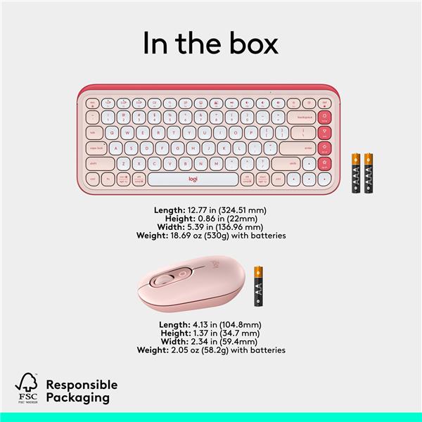 LOGITECH POP ICON Wireless Keyboard & Mouse Combo (Rose & Off-White)