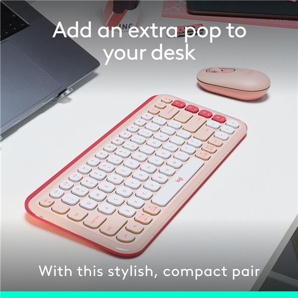 LOGITECH POP ICON Wireless Keyboard & Mouse Combo (Rose & Off-White)