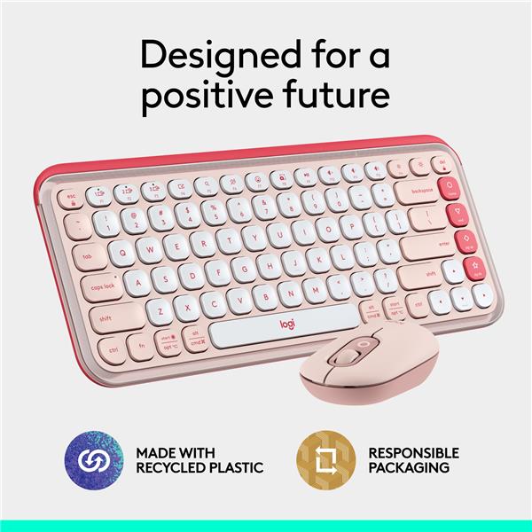 LOGITECH POP ICON Wireless Keyboard & Mouse Combo (Rose & Off-White)