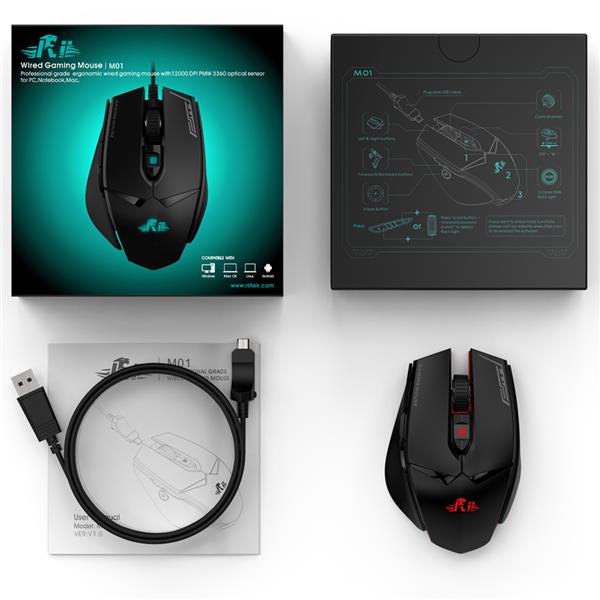 Rii Professional Grade Ergonomic Wired Gaming Mouse(Open Box)