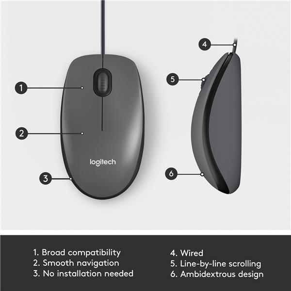 LOGITECH M100 - mouse - USB - black(Open Box)