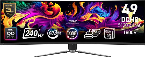 MSI MPG 49" DQHD QD-OLED Curve 1800R 240Hz 0.03ms (GtG) Gaming Monitor