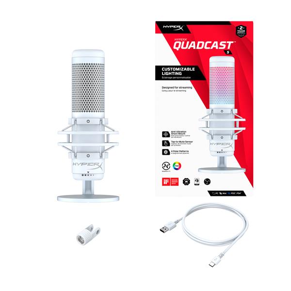 HYPERX QuadCast S RGB USB Condenser Microphone, White