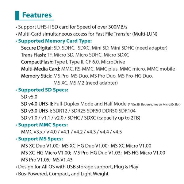 Vantec USB 3.0 Multi-Card Reader UHS-II (SD 4.0, Multi-LUN)(Open Box)