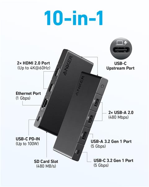 Anker 364 USB-C Hub (10-in-1, Dual 4K HDMI)(Open Box)