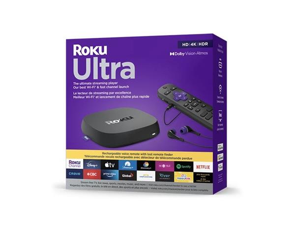 Le bâton de streaming ROKU ULTRA 4K HDR avec télécommande et écouteurs, prend en charge Dolby Vision