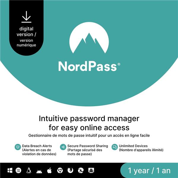 NordPass Premium - 1-Year Password Manager Software Sub Unlimited Devices Digi