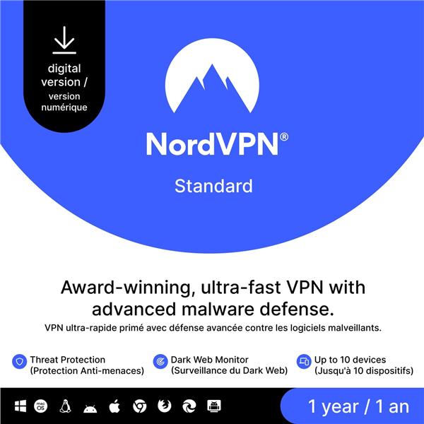 NordVPN Standard - 1-Year VPN & Cybersecurity Software Sub 6 Devices Digital