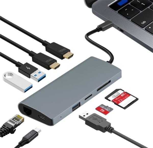 Adesso 9-in-1 USB-C Multiport Supports Dual HDMI Docking Station