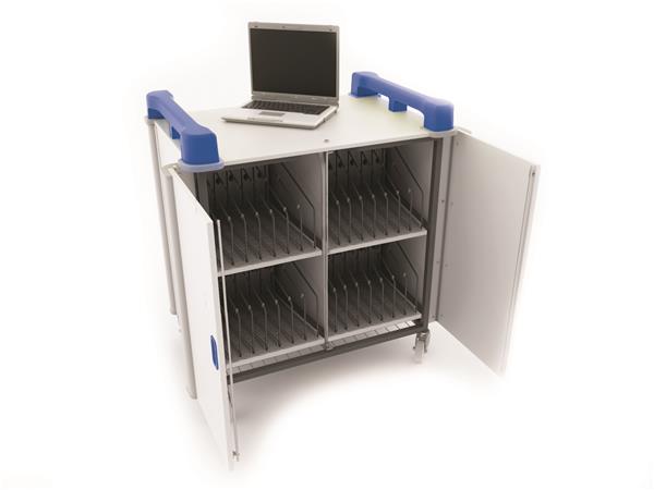 LapCabby 32V Vertical Charging Cart for 32 Laptops/Tablets up to 17in with sliding shelves (LAP32VBL/USA)