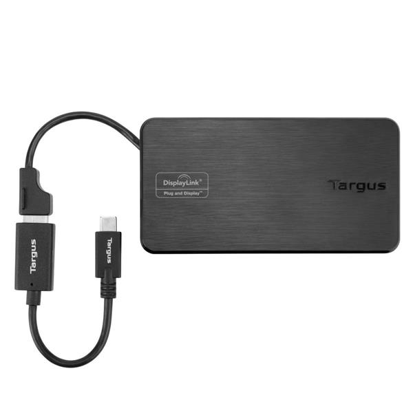 Targus USB 3.0 & USB-C Dual Video 1K-2K Travel Docking Station (DSU100BT)(Open Box)