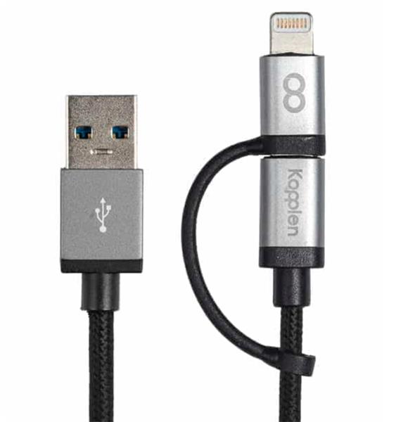 KOPPLEN 3ft 2-in-1 (Lightning + Micro USB) Braided Cables, Black