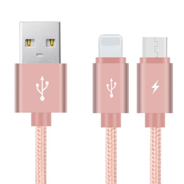 BENKS 2-in-1 Nylon USB Cable 120cm - Rose gold